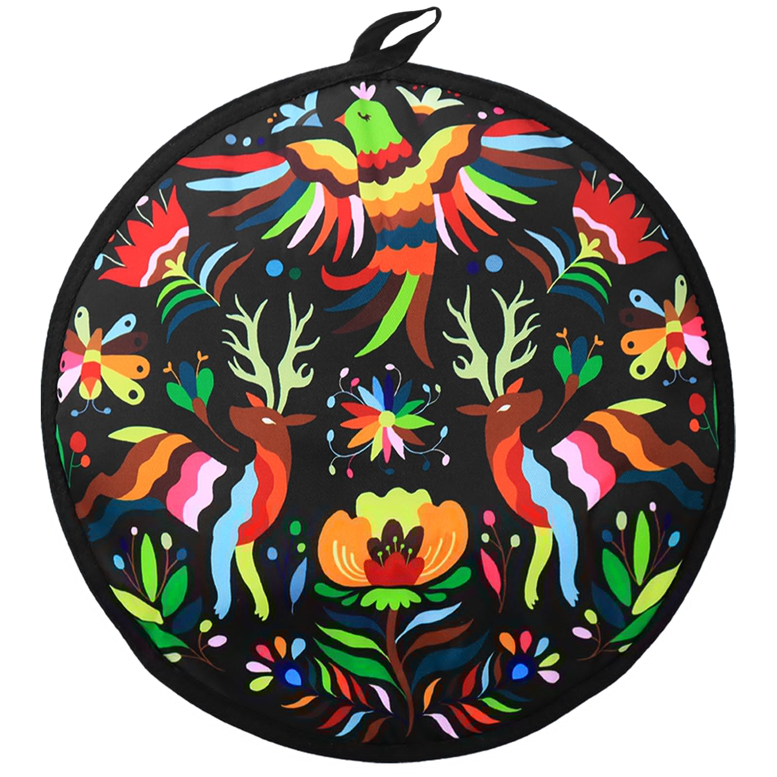 Tortilla Warmer Pouch / Holder / Keeper, 12 Inch, Black Floral Deer & Bird Pattern