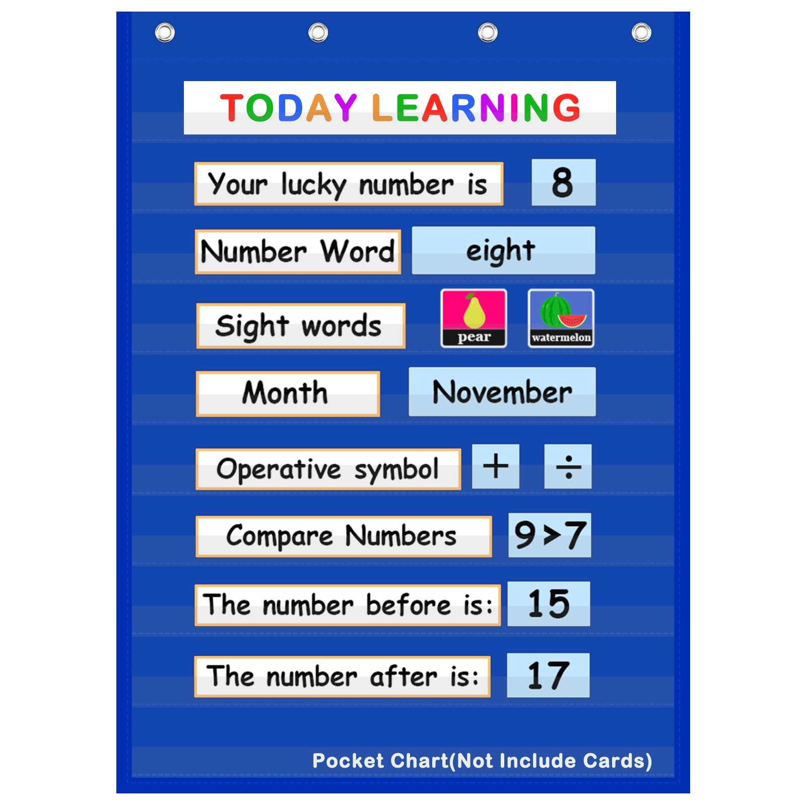 Standard Pocket Chart with 10 Giant See-Through Pockets, for Word Wall, Letter Cards & Sentence Strips, Classroom Home Use, Blue