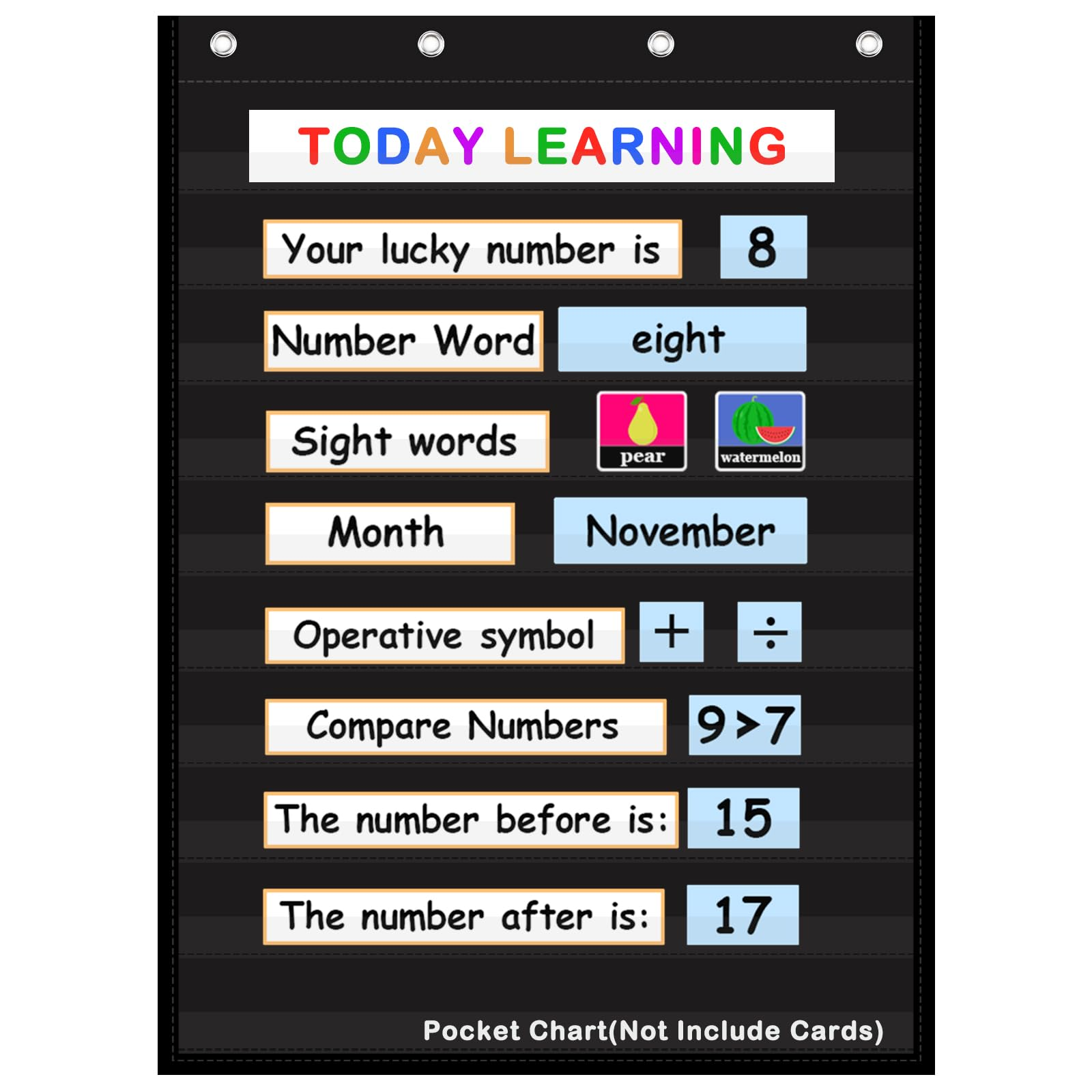 Standard Pocket Chart with 10 Giant See-Through Pockets, for Word Wall, Letter Cards & Sentence Strips, Classroom Home Use, Black
